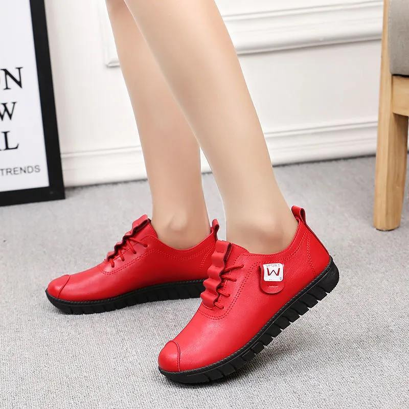 Kvinner Leiligheter Mote Kvinner Skinnsko Plus Size Damesko Uformell Slip On Nurse Dame Loafers