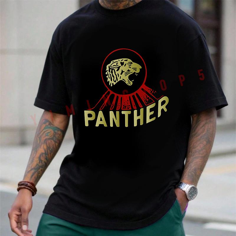 Panther Motorcycle Classic Print T-Shirt Cotton Men Summer Casual Short Sleeve Round Neck Tees