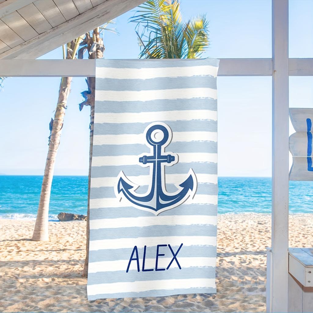 Asciugamano da Spiaggia Personalizzato a Strisce Nome/Logo Personalizzato Asciugamano Sovradimensionato in Microfibra Regalo per Feste Estive per Spiaggia Nuoto Bagno Sport