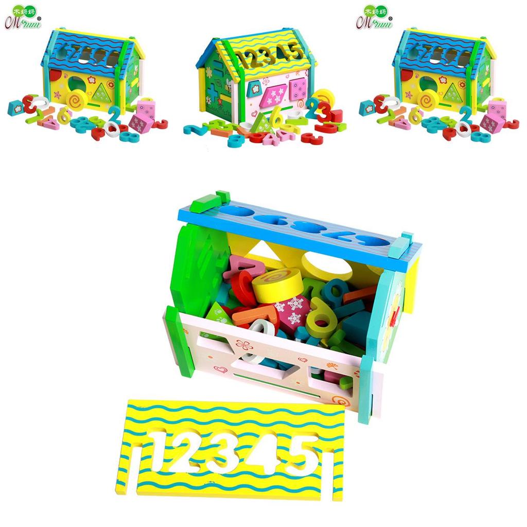 Wooden Educational Toy House With Number Shapes For Early Learning And Cognitive Development