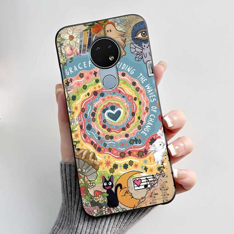 Coque Mignonne Pour Nokia 6.2 / Nokia 7.2 Fundas Capa Coque Imprimée Coque de Protection Silicone Souple Dessin Animé Coque Noire