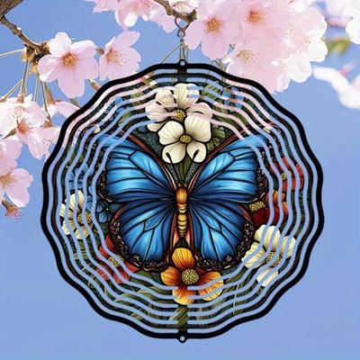 Blue Butterfly Floral Mandala Metal Wind Chime Outdoor Garden Patio Yard Decor No Electricity Needed Christmas Thanksgiving Gift