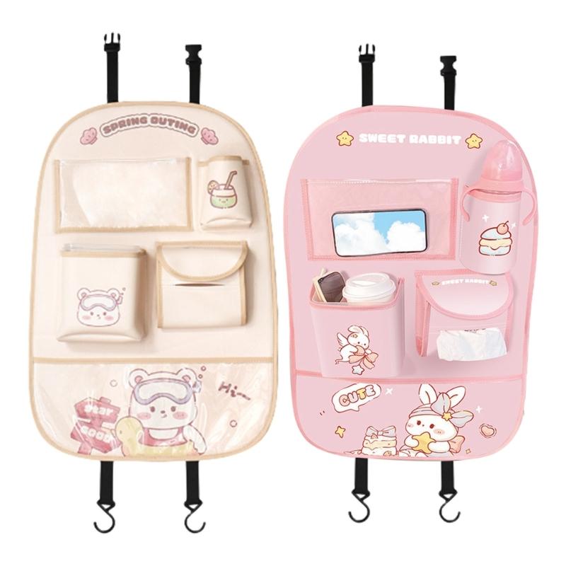 Cartoon Pattern Back Pockets Multifunctional Backseat Pocket Car Seat Back Organizer Multiple Compartment Storage Bag