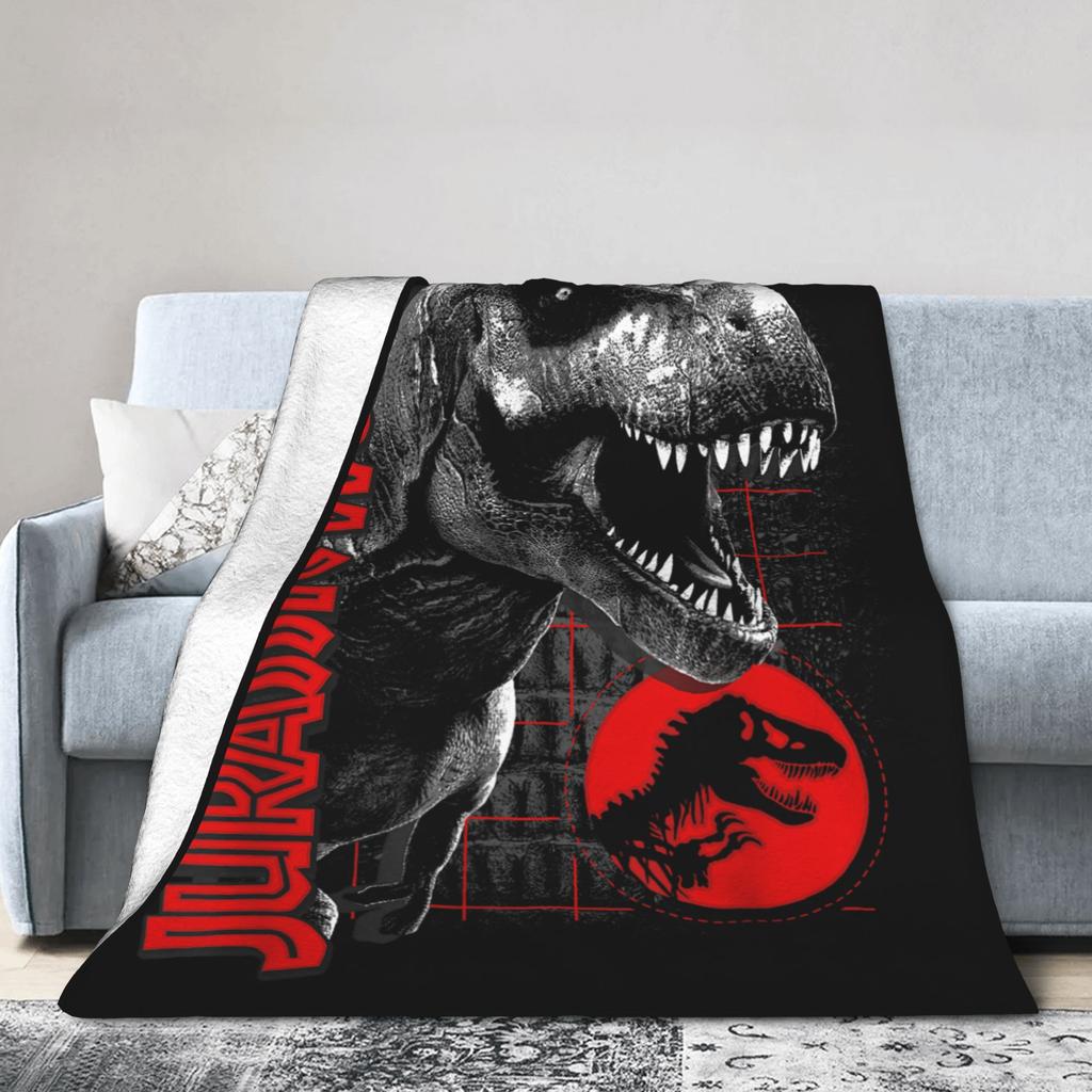 Jurassic T-Rex Grid World Blanket Flannel Spring/Autumn Logo Breathable Lightweight Throw Blankets for Travel Bedroom Quilt