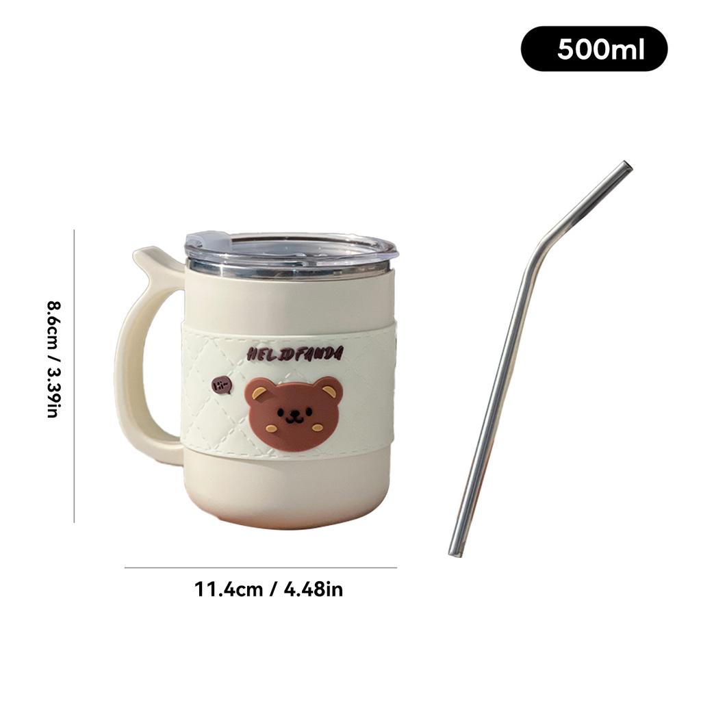 WORTHBUY 500Ml 304 Stainless Steel Coffee Mug With Straw Insulated Anti Scalding Water Cup Portable Double-Layer Drinking Cup