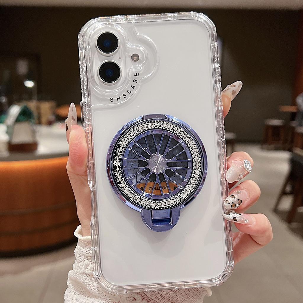 For iPhone 16 Plus Clear Case Compatible with MagSafe Gyro Design PC+TPU Phone Cover with Kickstand