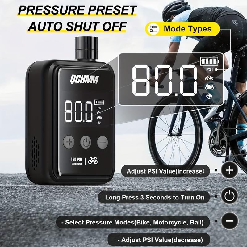 Bike Pump Electric Portable Bicycle Pump, 120 PSI Mini Tire Pump with Digital PSI Pressure Gauge
