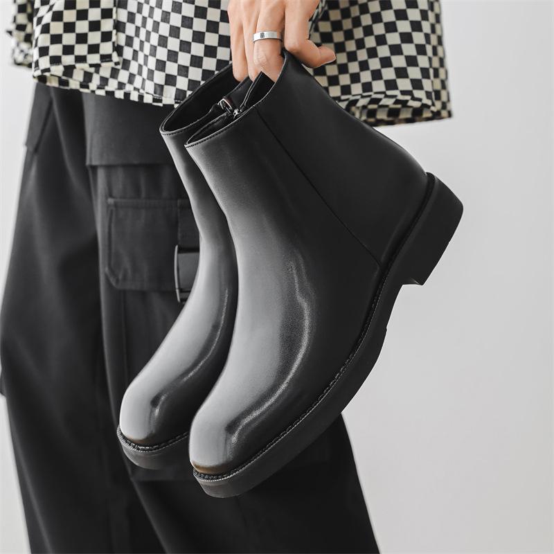 Men Fashion Original Leather Boots Square Toe Designer Shoes Cowboy Platform Ankle Boot Autumn Winter High Chelsea Botas Hombre