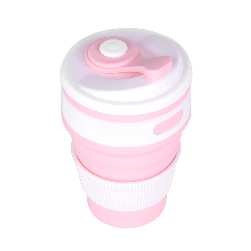 500ml Silicone Collapsible Coffee Cup Portable Teacup Water Cups Mug for Indoor Outdoor Pink
