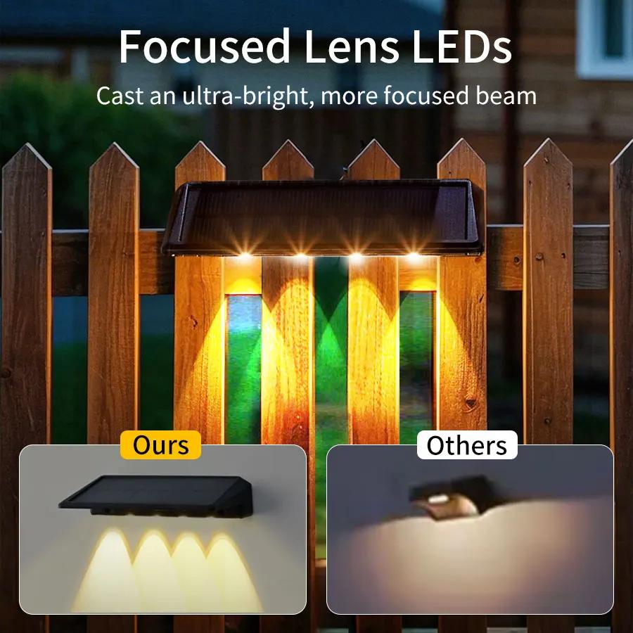 2 Sets Solar Wall Lights 4 LEDs Outdoor Waterproof Fence Deck Garden Decor Entrance Lighting IP44 Bright Solar Wall Washer