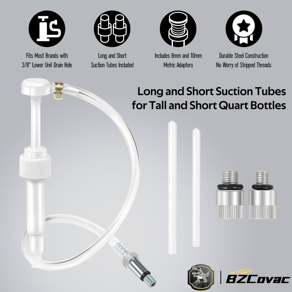Lower Unit Gear Oil Pump For Standard Quart Bottles - 8Cc Pump, 8Mm & 10Mm Adapters, 3/8" Metal Swivel - Outboard Motors Gear Lube Pump For Mercury,