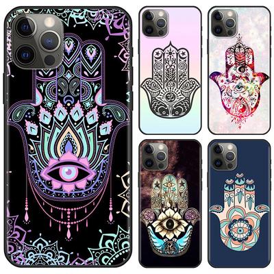 Cep telefonu Kapağı Iphone 14 12 Mini 11 Pro X Xs Max Xr 8 7 6 6s Artı Siyah Tpu Fundas Çapa Hamsa El Muska Psychedelic Sanat