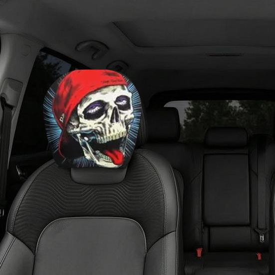 Funny Cartoon Car Headrest Covers, Universal Breathable Elastic Seat Neck Pillow Protector, Humor Spooky Auto Interior Decor for Most Vehicles