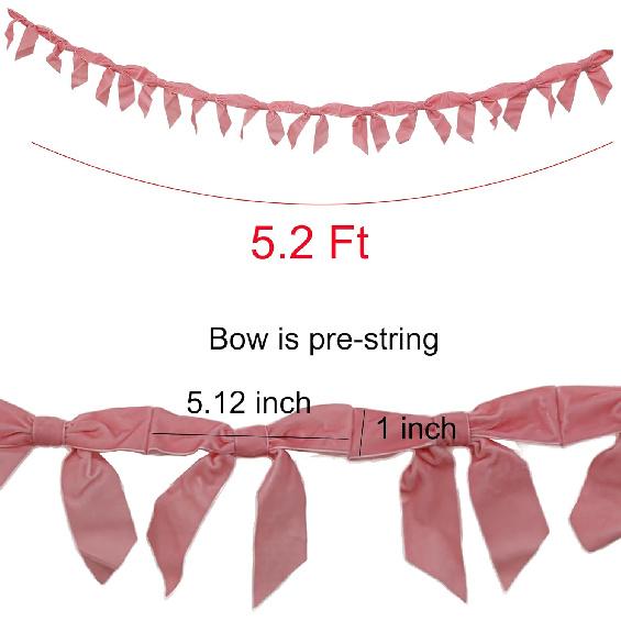 Pink Velvet Bow Garland Hanging Party Decortions, Vintage Bow Garland Girls Birthday Table Decorations, Bridal Shower, Bachelorette Party Decor,
