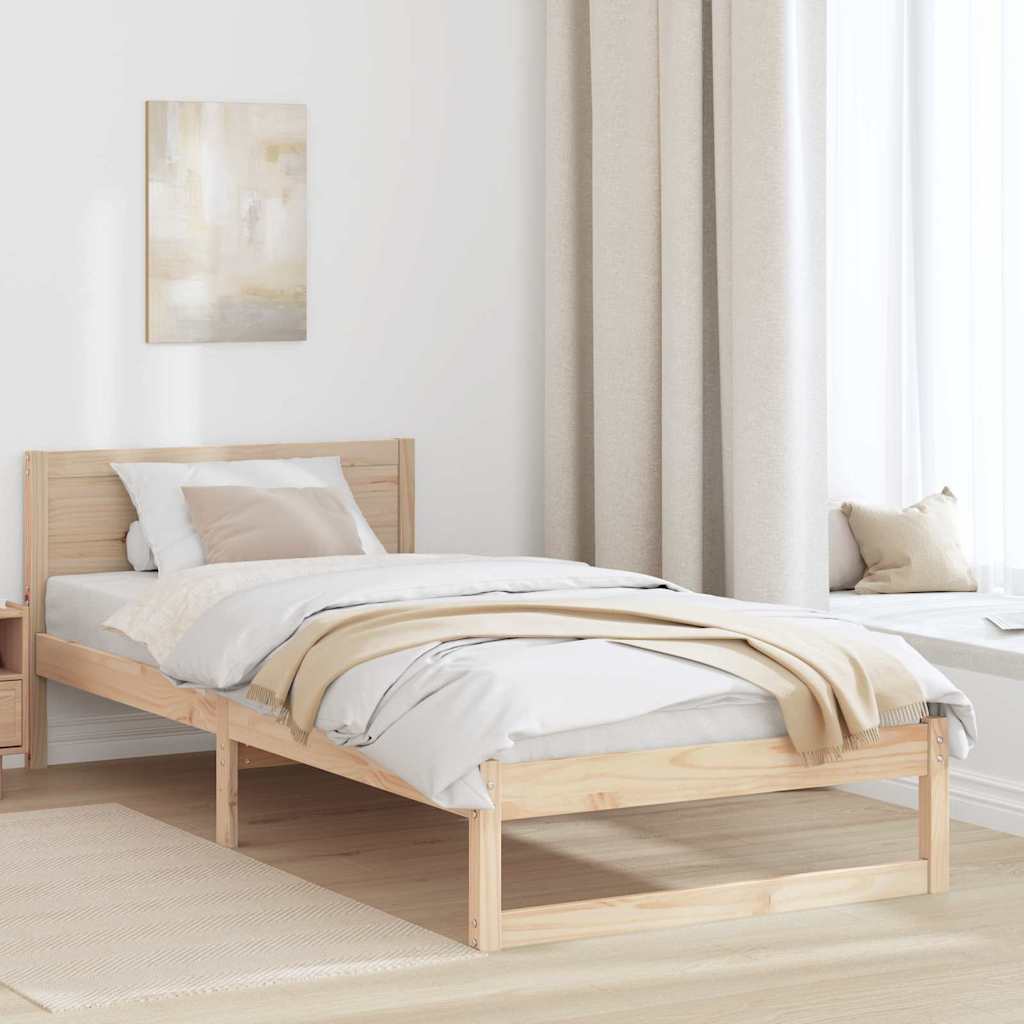 Natural Wooden Bed Frame with Headboard 90 X 190 Cm Solid Pine Wood