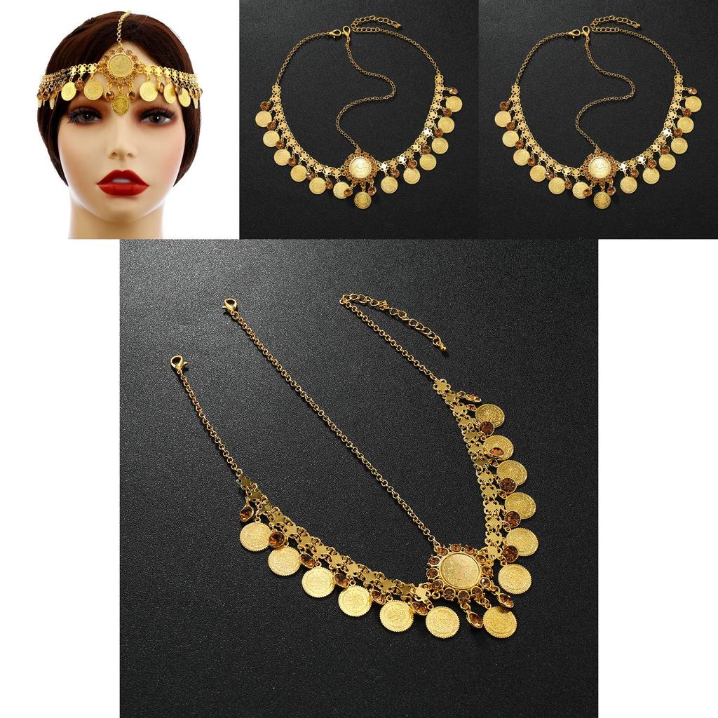 Fashion Simulation Gemstone Decoration Circular Tassel Design Gold Headwear For Womens Travel Gift