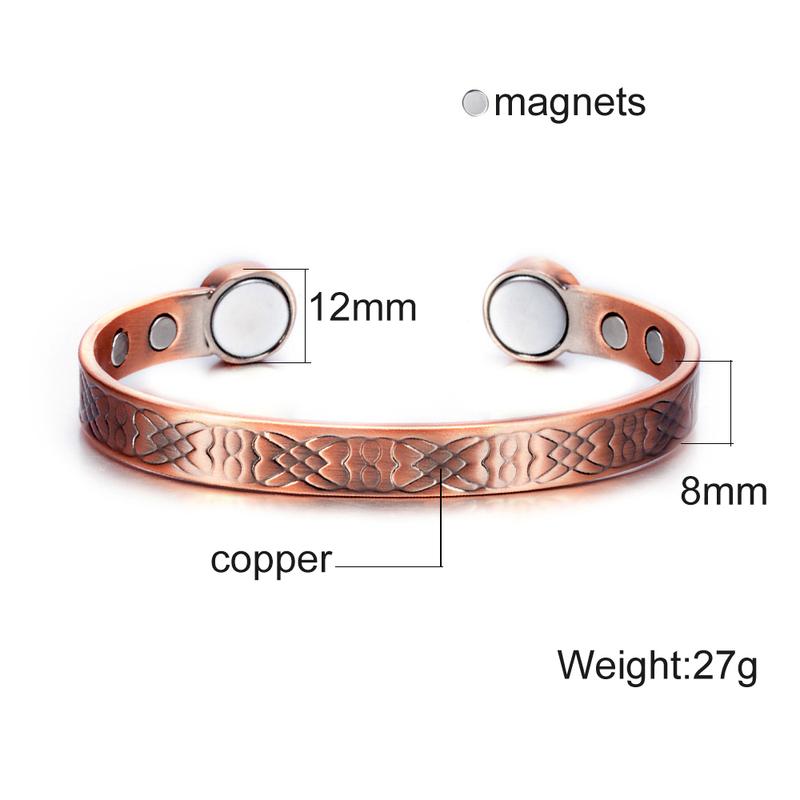 Braccialetti in Rame Puro Vinterly Nodo Vintage Regolabile Braccialetti Magnetici Larghi 8mm Salute Artrite Gioielli ad Alto Magnetismo Regolabili