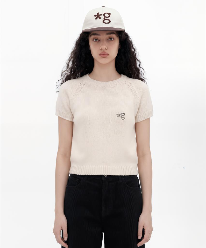 Geulleondeun Plump Short-Sleeve Knit Sweater (Ivory)