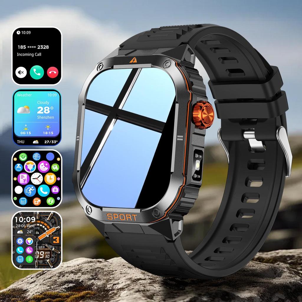 QTLLBT Ceas inteligent militar cu apel Bluetooth, rezistent la apă IP67, monitor de ritm cardiac și tensiune arterială, monitor de fitness și pedometru bărbați femei