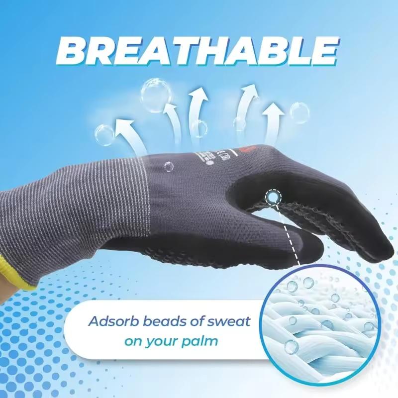 MicroFoam Coated Safety Work Gloves Nitrile Dots Grip Seamless Knit Security Gloves for Men Women Gardening Industrial Assembly