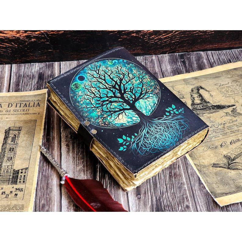 Diario de cuero Árbol de la Vida - Cuadernos de cuero genuino para mujeres - Hermoso diario para libro de bocetos Libro de viaje Libro en blanco de hechizos