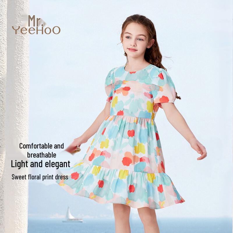 YEEHOO Girls Princess Puff Sleeve Floral Dress 110