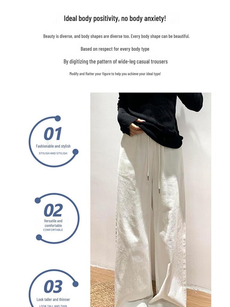 Women's White Wide-Leg Pants - Spring/Autumn 2025, Loose Cotton-Linen Denim, Floor-Length Casual Style