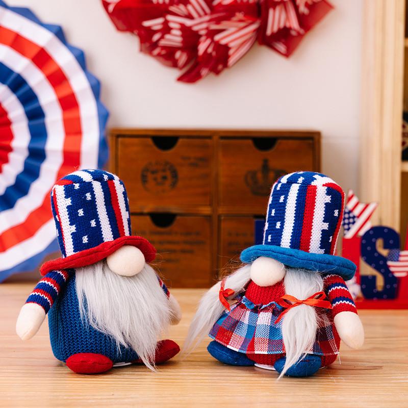 Independence Day Adorable Gnome Figurine With Lighted Knit Hat For Celebrations Festive