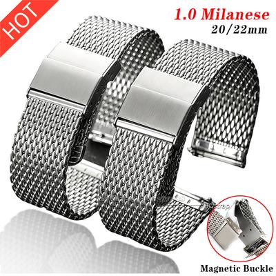 Nerezový řemínek na hodinky 20 mm 22 mm 1,0 Milánský magnetický pásek Matný leštěný síťovaný náramek Univerzální prémiový náramek
