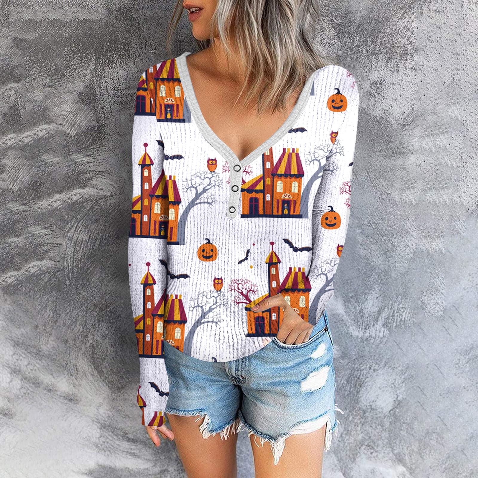 

Женский повседневный облегающий топ с длинными рукавами, V-образным вырезом и принтом на пуговицах M белый