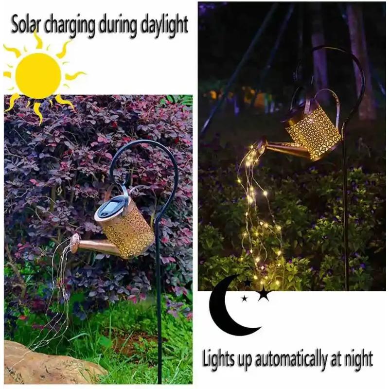 Solar LED Watering Can Lights Hanging Kettle Lantern Light Waterproof Yard Outdoor Lights Hollow Water Sprinkle Landscape Lamp