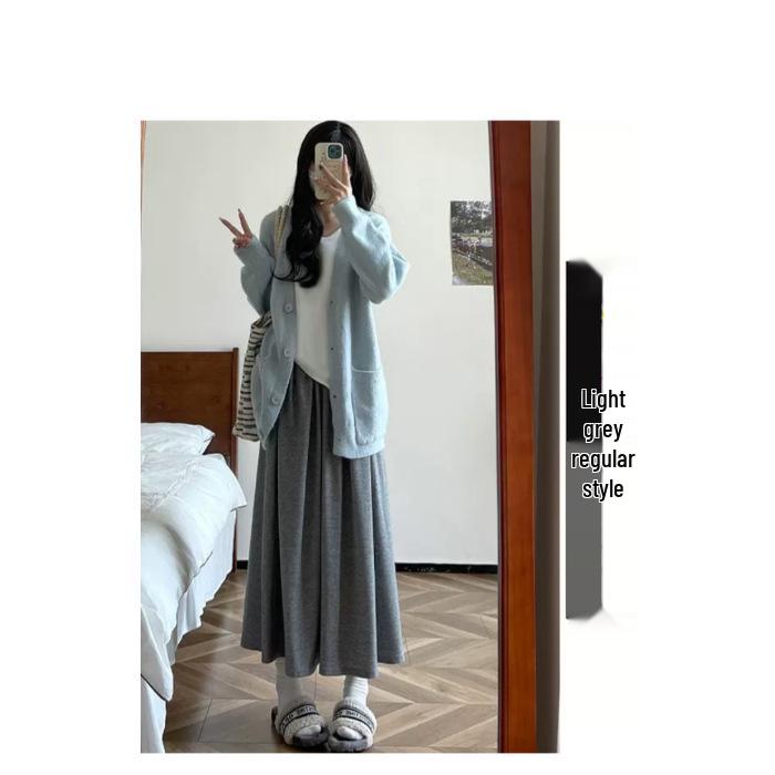 Deep Gray Early Autumn A-Line High-Waisted Skirt: Women's Casual Draping Slimming Skirt