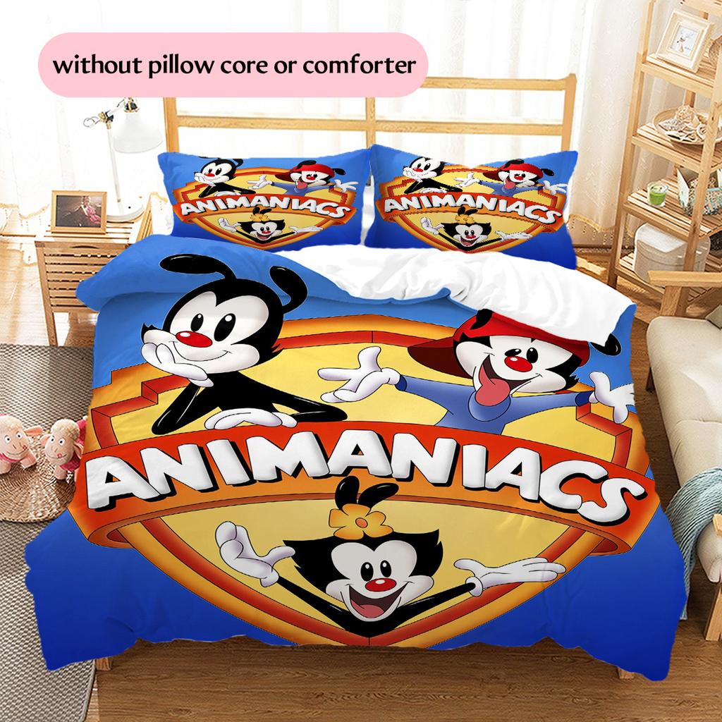 Animaniacs Set cu model cuvertură de pat Decorare casă Cadou (1 * husă de pilotă + 2 * fețe de pernă fără miez)
