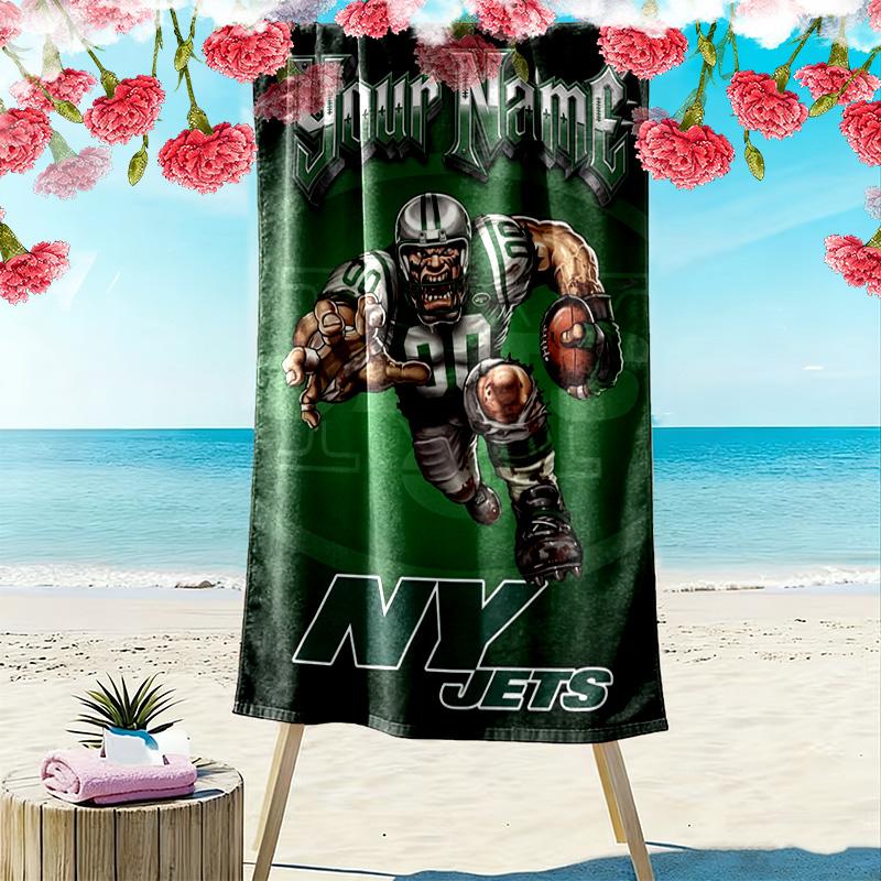 Name Custom New york jets Print Beach Towel, Large Soft Quick Dry Towel for Beach Camping Swimming