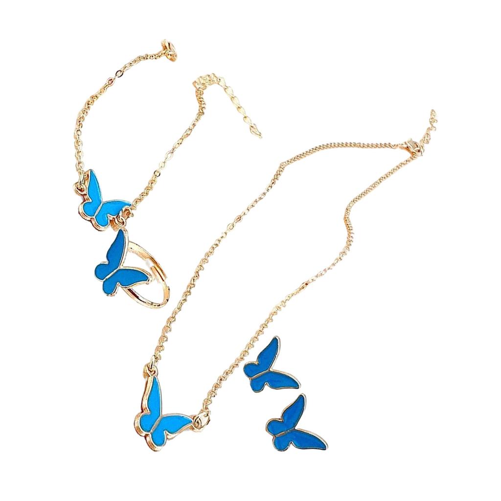 Chic Butterfly Pendant Necklace Bracelet Ring Earrings Set for Fashion Forward Women Looking To Enhances Their Outfits