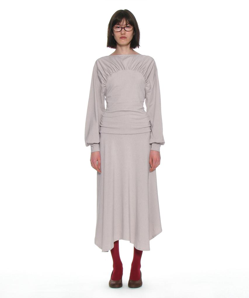 Partimento Woman Shirred Jersey Asymmetrical Dress_Stone