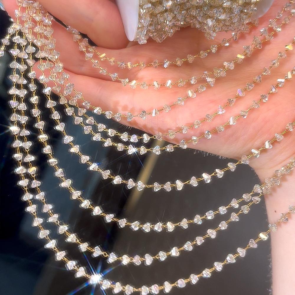 2Meter 1Meter Shiny Color Heart Chain Stainless Steel Glass Grave Stone Bead Chain Necklaces Bracelet Chain DIY Jewelry Findings