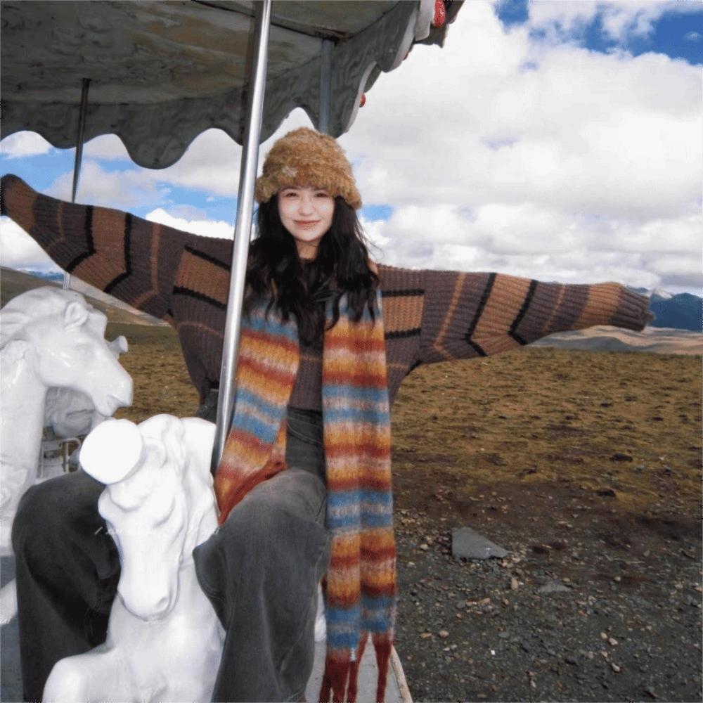 Mohair Stripe Wool Scarf Rainbow Long Shawl Breathable Winter Cashmere Scarves Autumn Winter