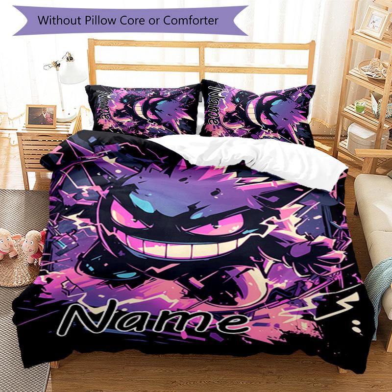 3pcs Gengar1 Cover Set - Personalized Name, HD Printed Bedding with 1 Cover and 2 Pillowcases - Perfect for Home Decor, Easy Care