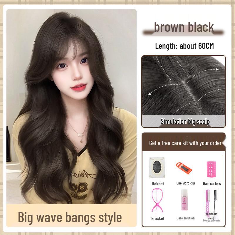 Big Wave Women's Long Curly Wig - Natural Look, Middle Part, Autumn/Winter Style