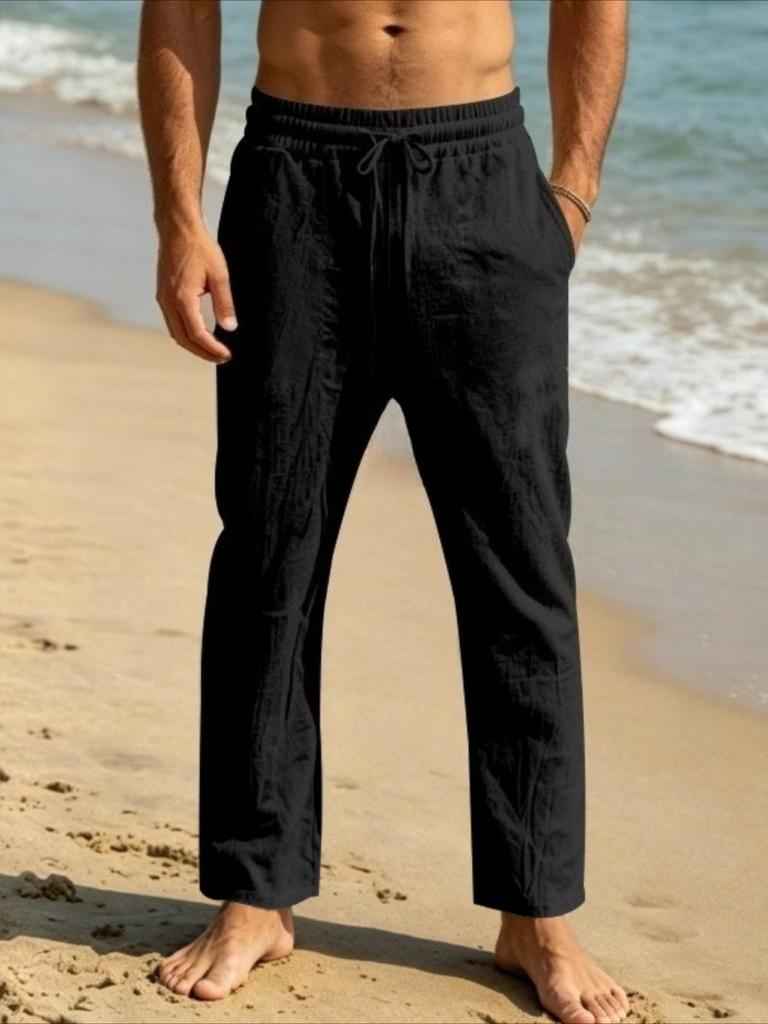 Men's White Linen Drawstring Pants - Relaxed Fit Summer Beach Trousers for Tropical Vacation and Resort Wear