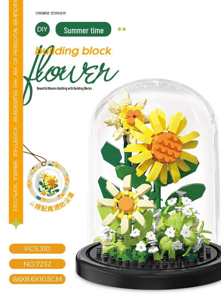 Rosa Eterna e Girasole Giocattolo da Costruzione - Fiori Freschi in Vaso per Regali di San Valentino e della Festa degli Insegnanti
