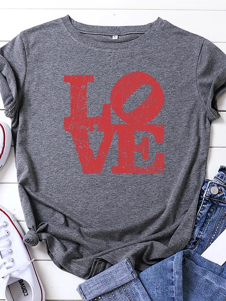 Red Love Letter Print T Shirt Women Short Sleeve O Neck Loose Tshirt Summer Women Tee Shirt Tops Camisetas Mujer