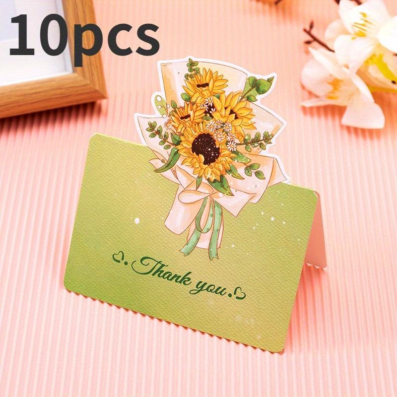 10pcs 3D Bouquet Creative Greeting Card Flower Shop Birthday Wishes Small Cards Teacher's Day Thank-you Card