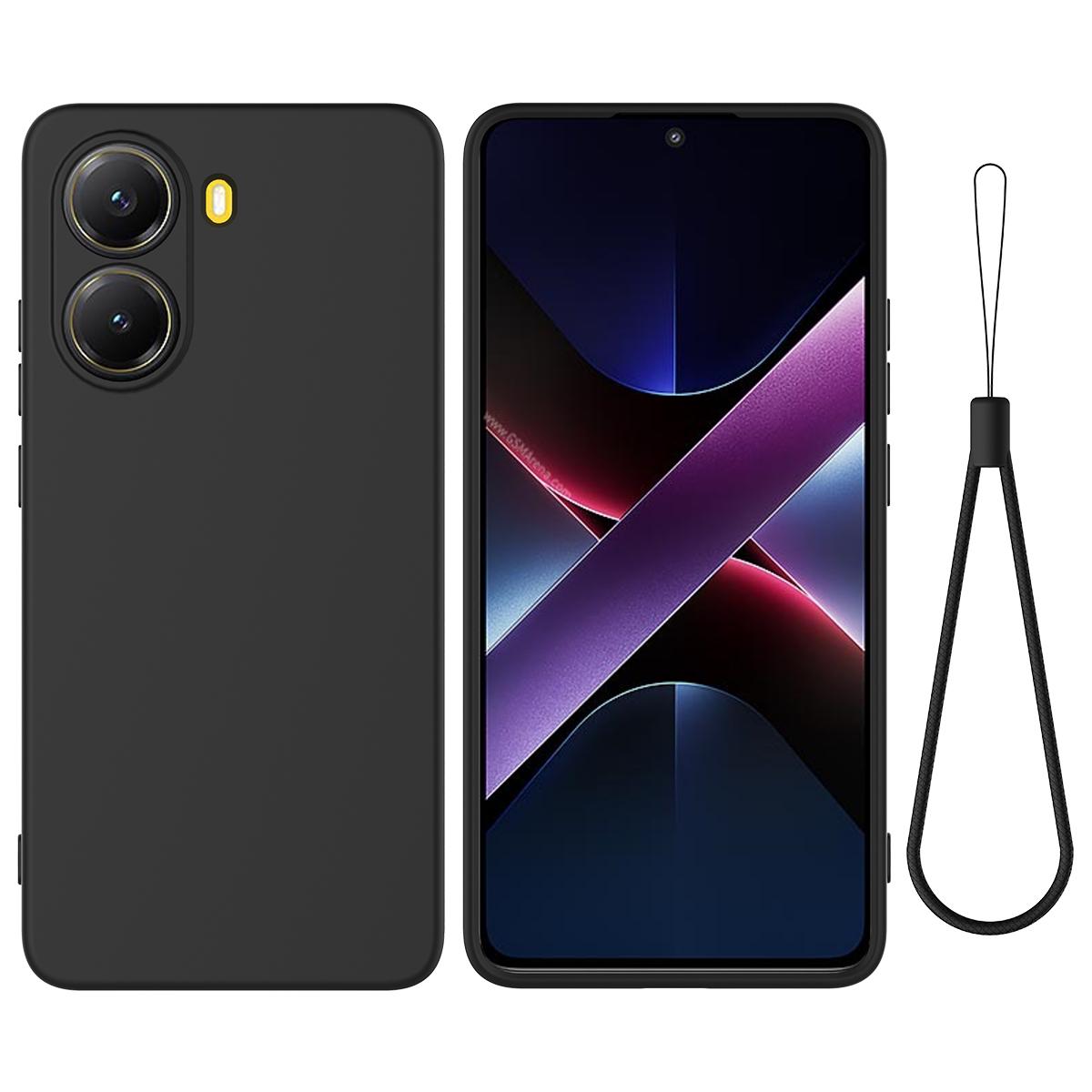 

For Xiaomi Redmi Turbo 4 5G/Xiaomi Poco X7 Pro 5G Liquid Silicone Case Phone Back Cover with Hand Strap Black