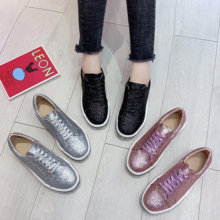 Spring and Autumn Fashion Rhinestone Sequins Large Size Flat Lace-Up Single Shoes Women's Shoes