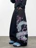 European and American Street Trend Dragon Pattern Printing Wide-leg Jeans Loose High-waisted Floor-mopping Trousers