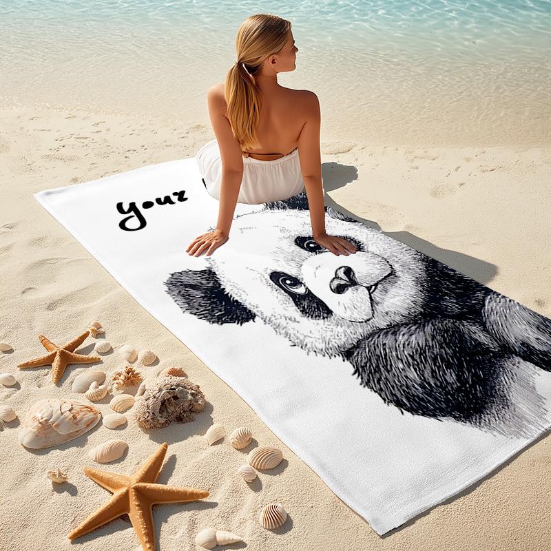 1PC Custom Name Panda Sketch Card Beach Towel Highly Absorbent And Sand-Resistant Towel for Swimming, Pool, Yoga, And Travel Lightweight
