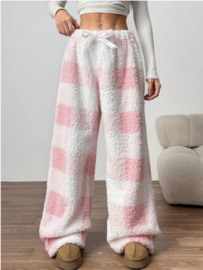 Women Leopard Print Wide Leg Pants Elastic Waist Drawstring Casual Loose Long Trousers