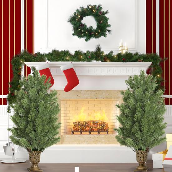 Artificial Cedar Topiary Tree with Stake Lifelike Faux Cedar Pines Christmas Tree UV Resistant Simulated Shrubs for Front Porch Outdoor Decor
